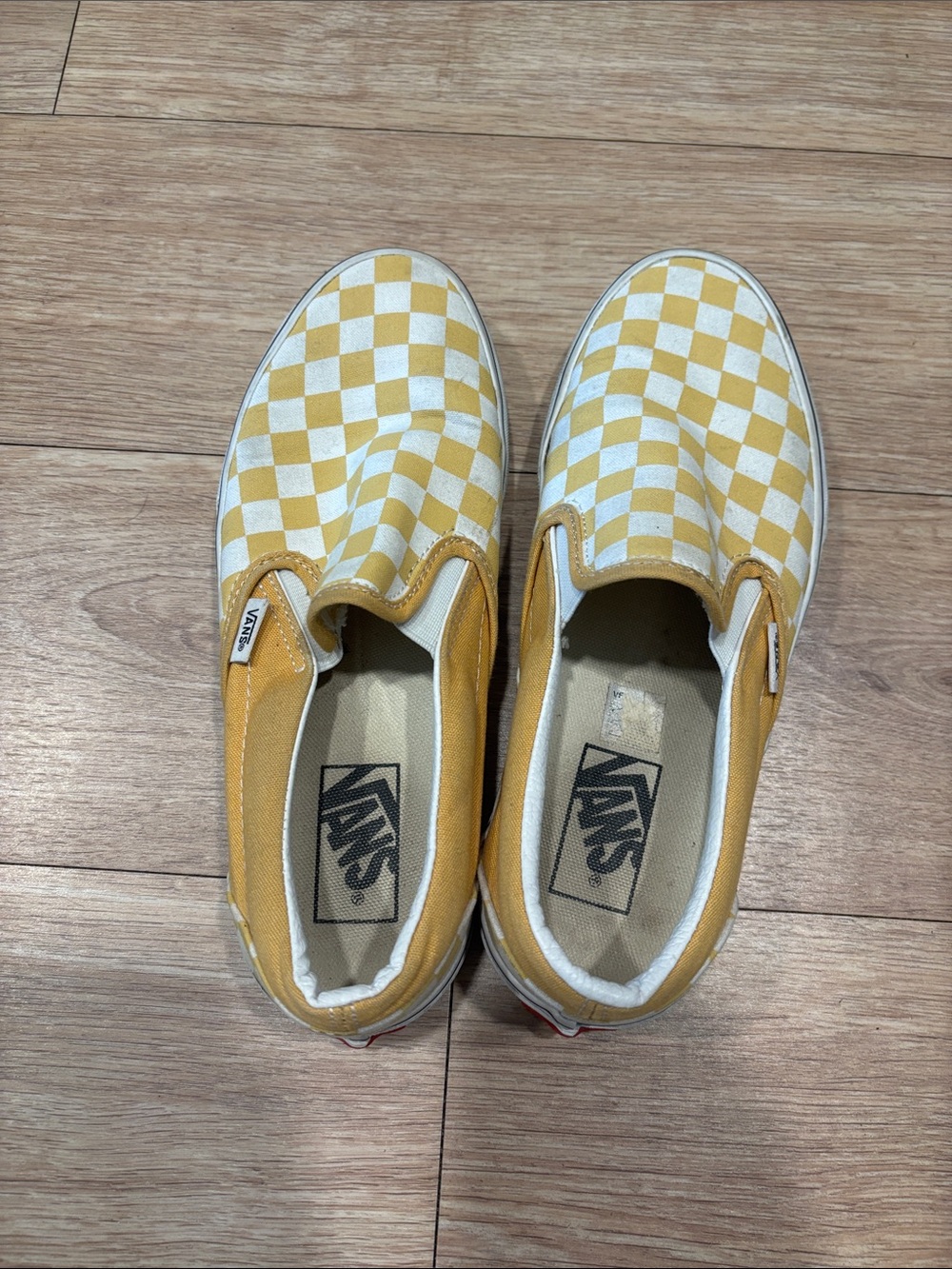 Vans Yellow and White Checkerboard Slip-On Sneakers size 8 women